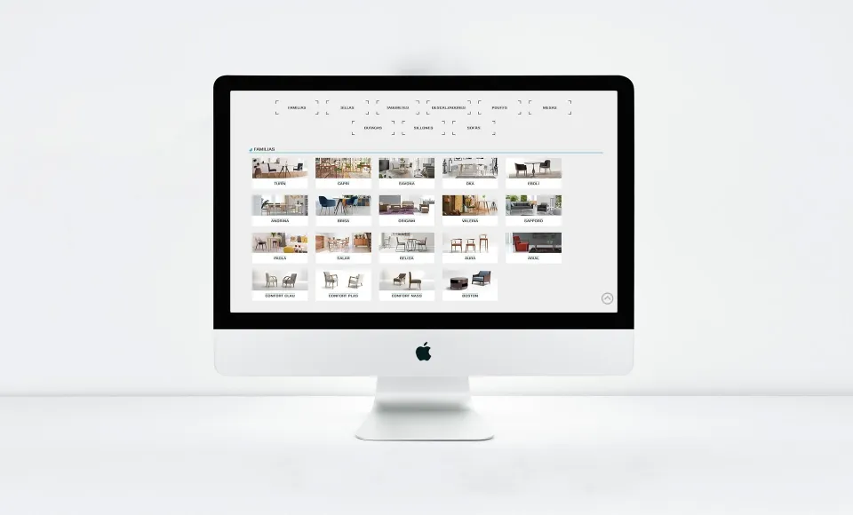 Web de Altiline en un iMac con la rejilla de categorías de productos