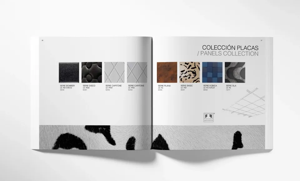 Spread showing the swatches for the 'Panels Collection' of decorative panels