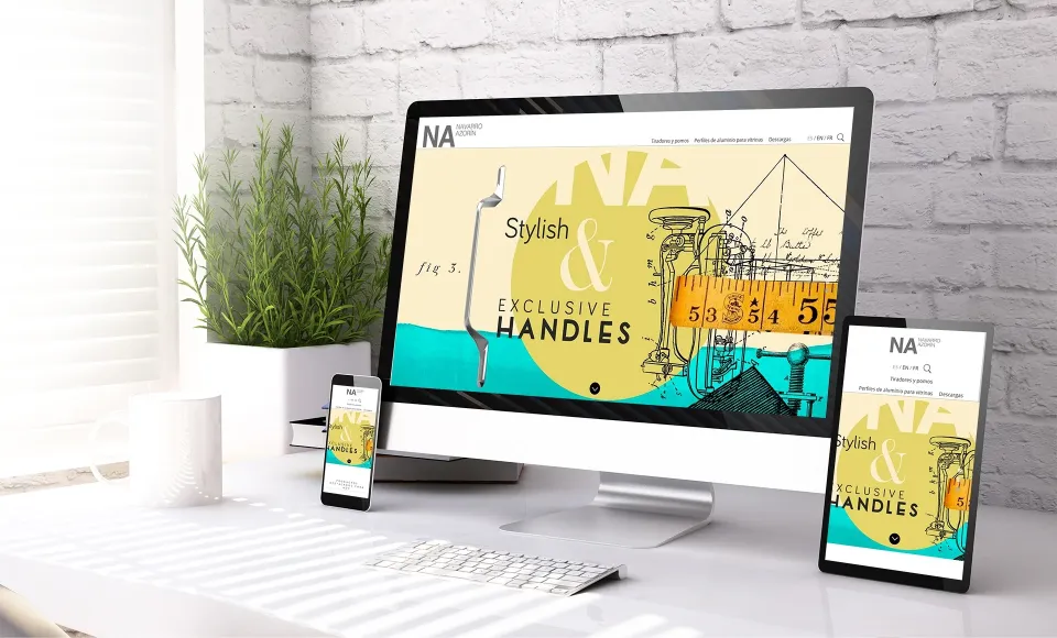 Navarro Azorín website on desktop, tablet and mobile with an illustration and the headline 'Stylish & Exclusive Handles'