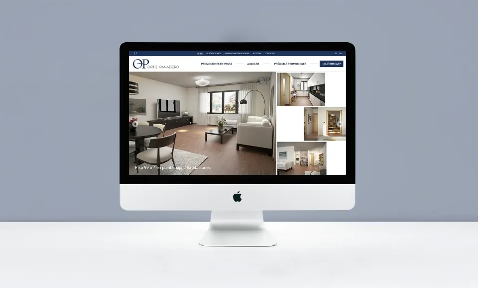 Ortiz Panadero website showing a property listing with several interior photos