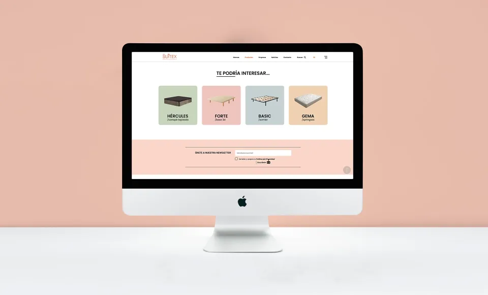 Ordenador con la sección de productos relacionados de la web de Suitex